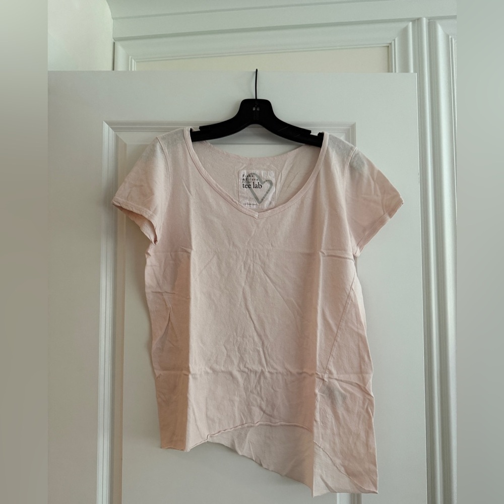 New Frank & Eileen  Short Sleeve Tee Top asymmetrical blush pink Sz S